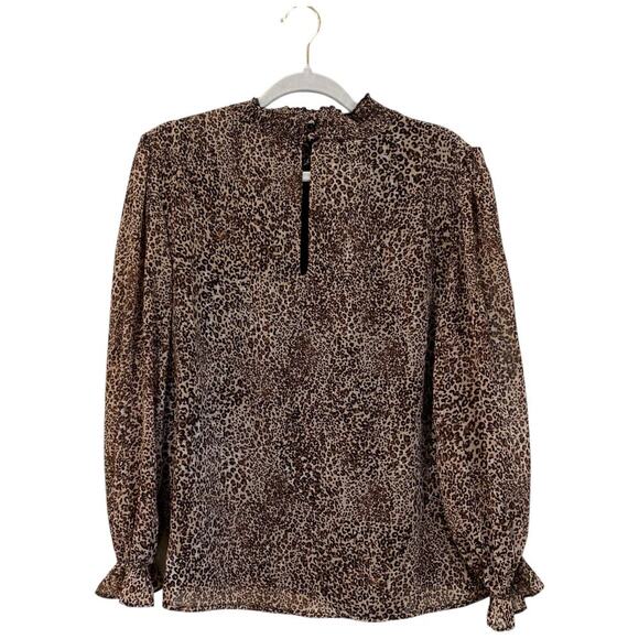 1.STATE Smocked-Neck Leopard-Print Blouse Size XL Puff Sheer Sleeve Chic - Picture 4 of 8